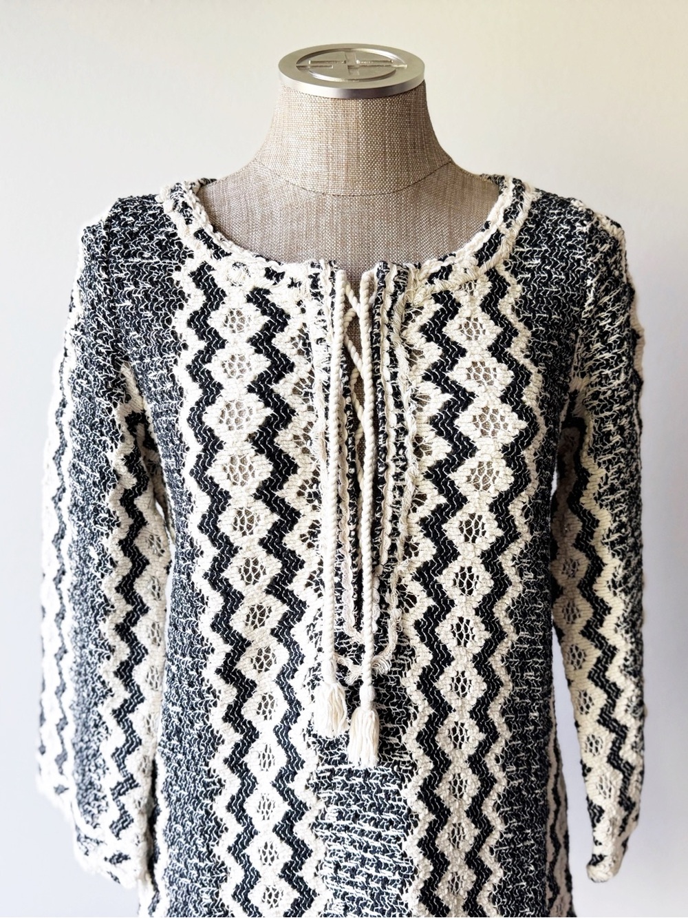 Calypso St. Barth Black and White Zigzag Crochet Minidress - Picture 6 of 16